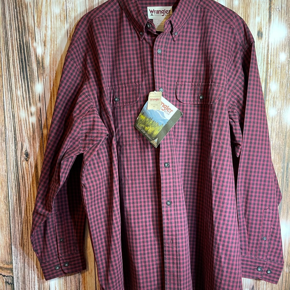 Wrangler Men's Rugged Wear Long Sleeve Button Down Shirt, Buffalo Check XXL